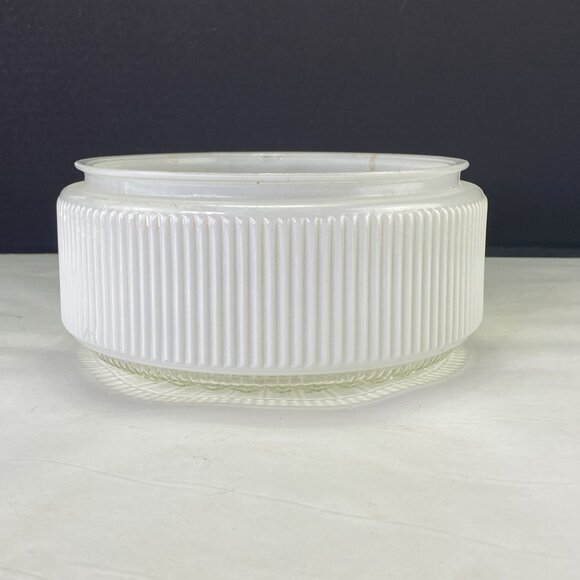 Vintage Ribbed Glass Drum Shade White Clear 7.5 inch Fitter - Picture 2 of 10